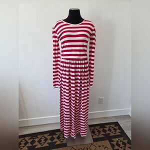 Red White Striped Nursing Breastfeeding Dress Maxi Maternity Motherhood Small